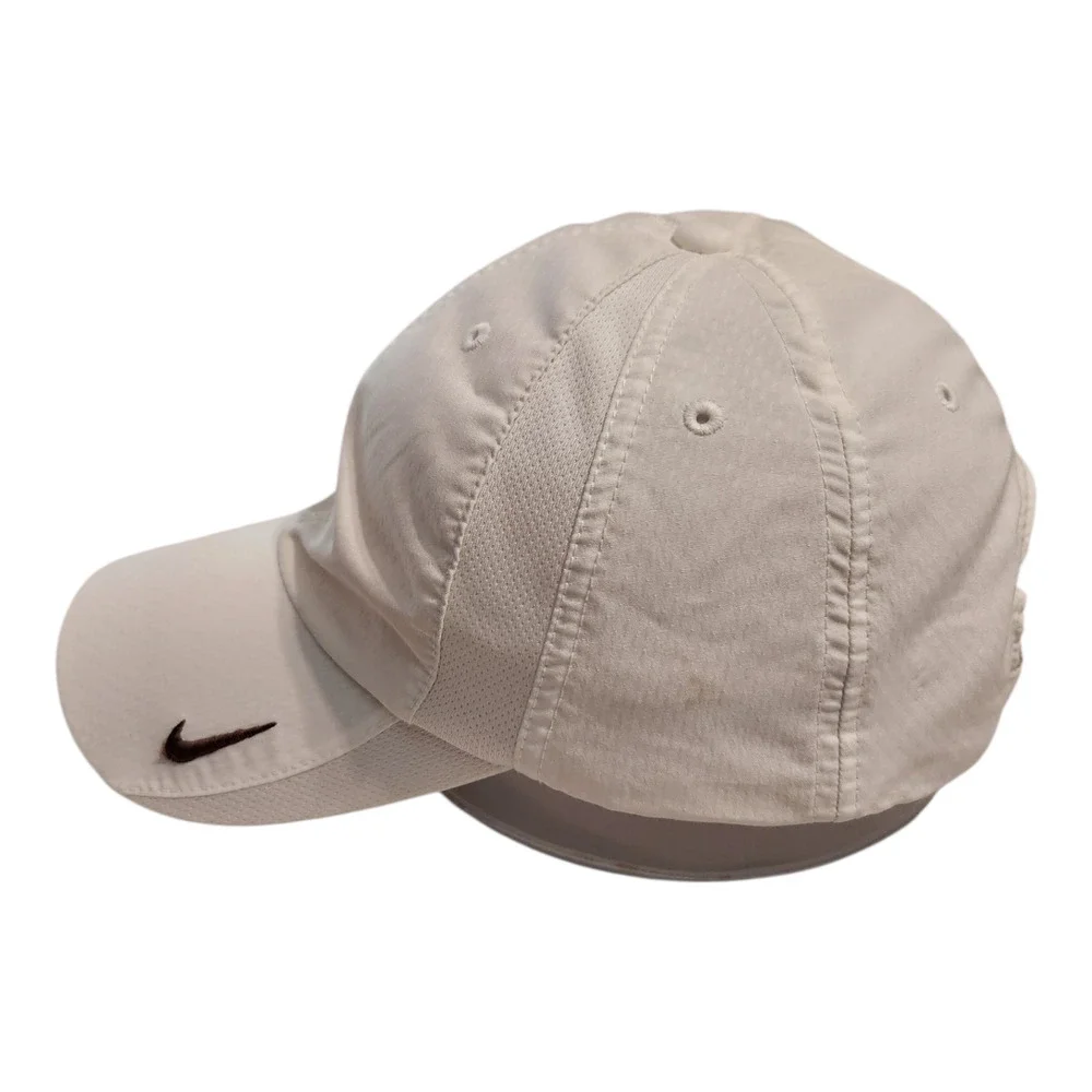 Nike Golf Hat Mens White Brown Swoosh Adjustable Performance Mesh Cap 247077-100